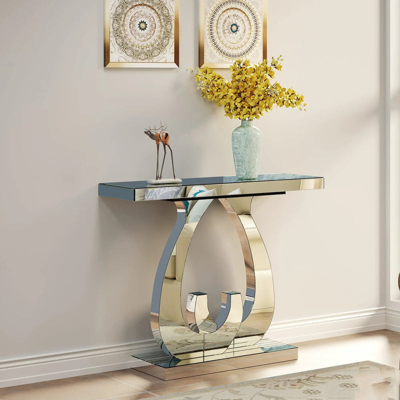 Modern Mirror Side Table with Double C-Shape Base by HouseOfZazla