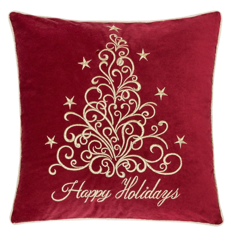 Red Velvet Holiday Pillow with Gold Embroidery by HouseOfZazla