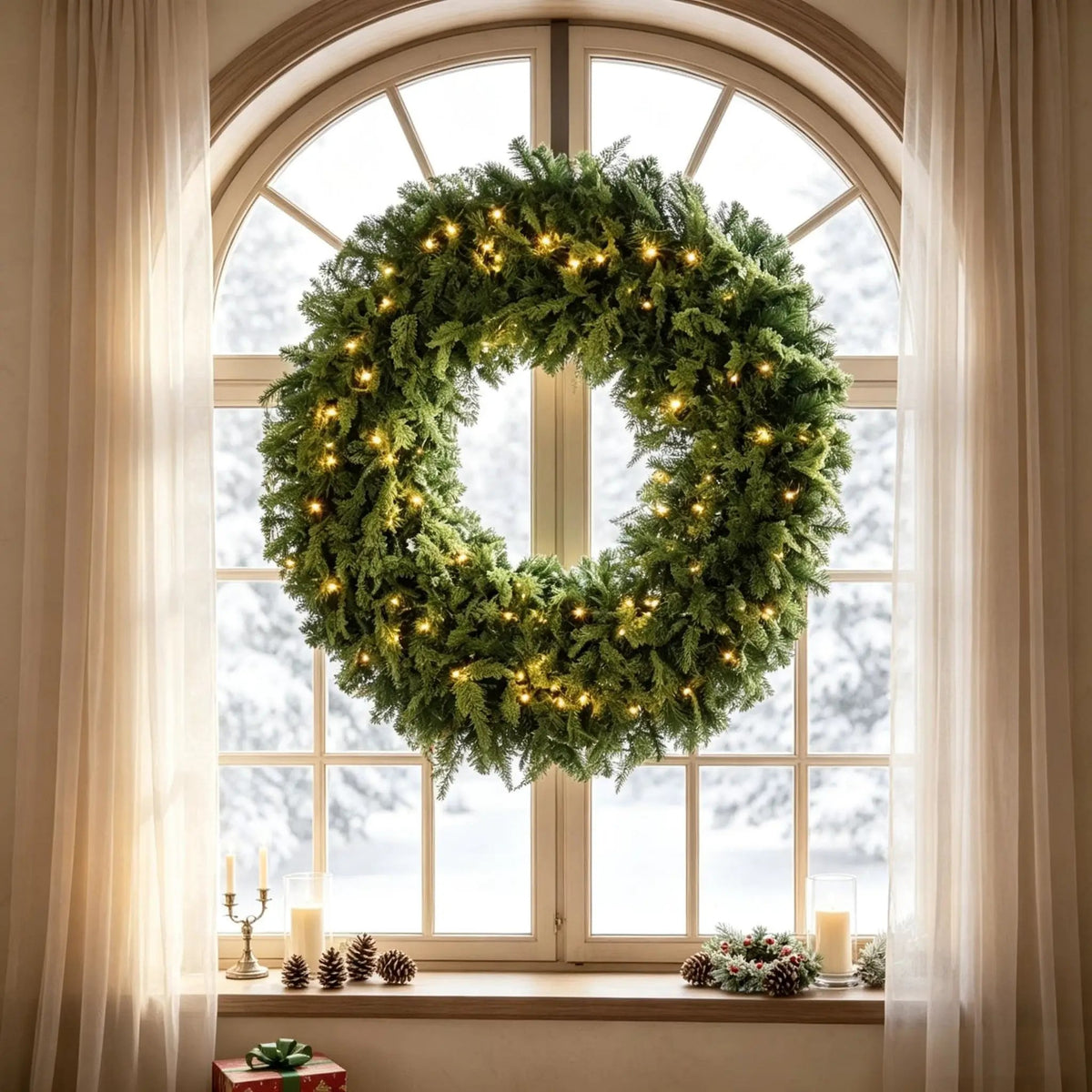 48-Inch Pre-Lit Crestwood Spruce Artificial Christmas Wreath, photo 7 of 8