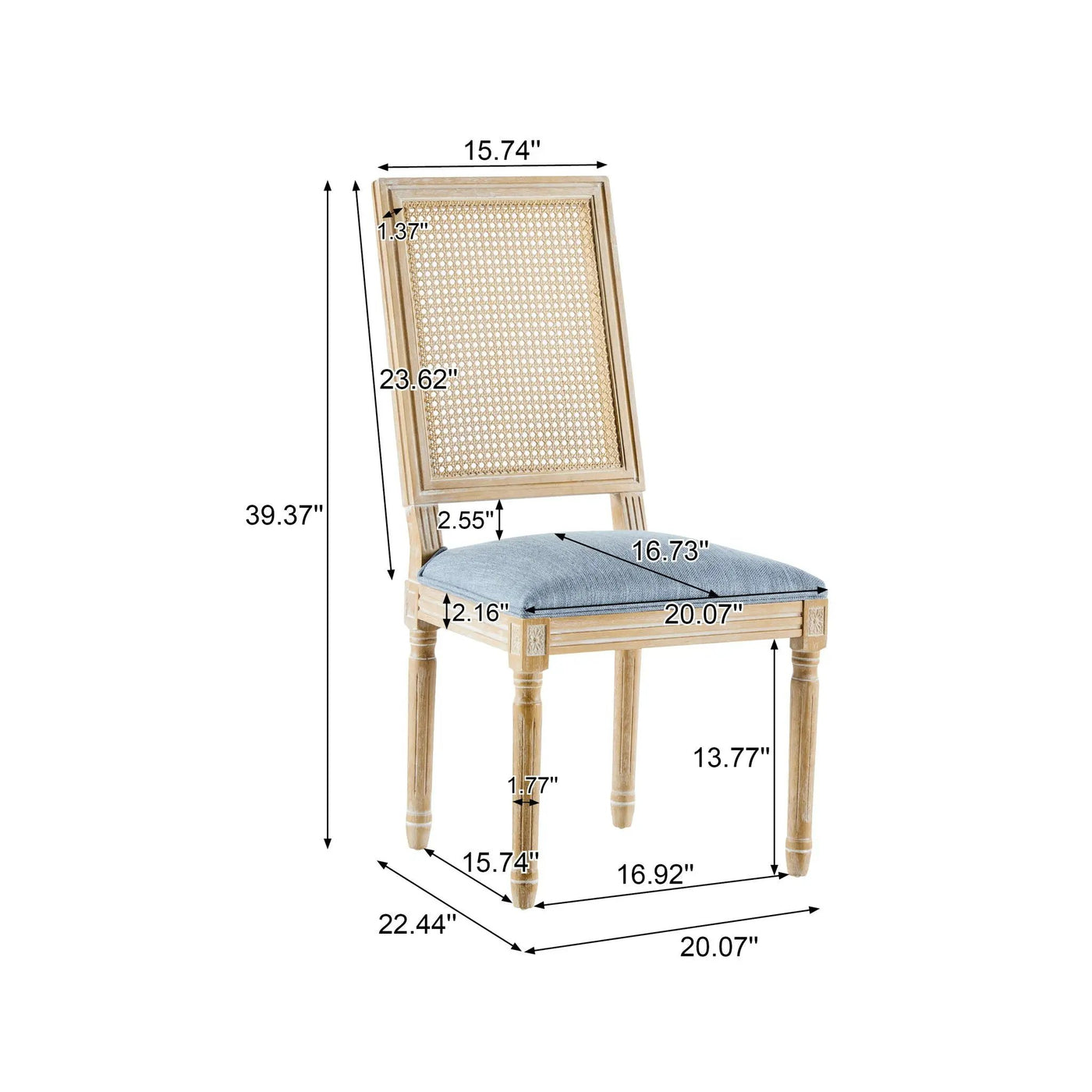 French Country Dining Chair With Rectangular Cane Backrest And Smooth Upholstered Seating by HouseOfZazla