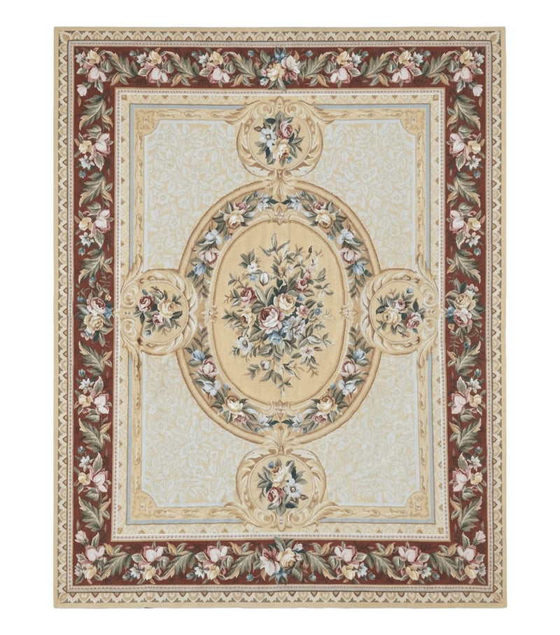 Needlepoint Rug 8x10, Aubusson Savonnerie European Carpet, Floral, Elegant by Jewel Rugs