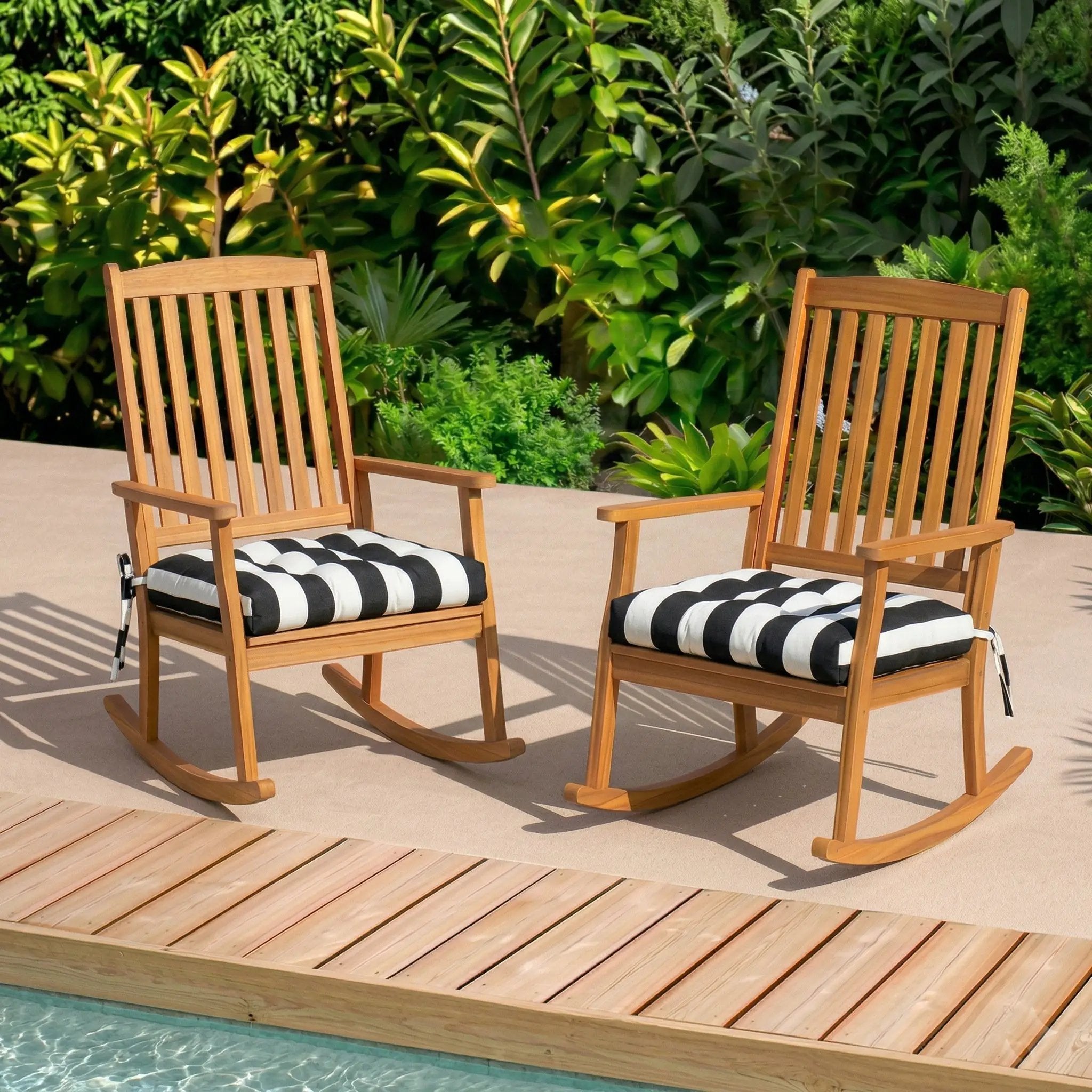 Outdoor Chair Cushions Set of 2 – Black and White Striped by HouseOfZazla