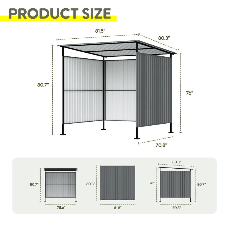 6x6FT Outdoor Pergola with Hardtop Roof, Lean-to Metal Shelter by HouseOfZazla