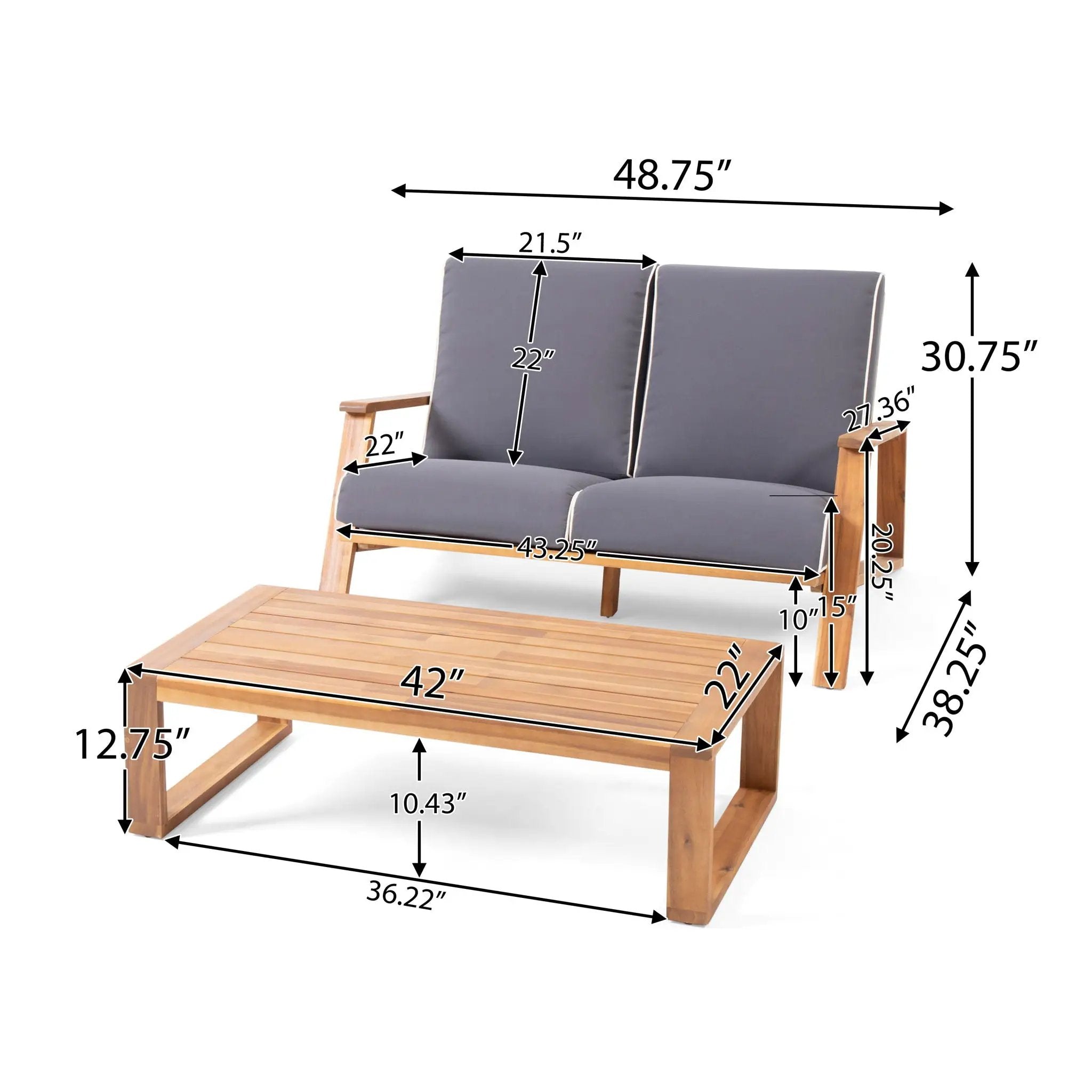 Paloma Contemporary Loveseat and Coffee Table Set with Weather Resistant Cushions by HouseOfZazla