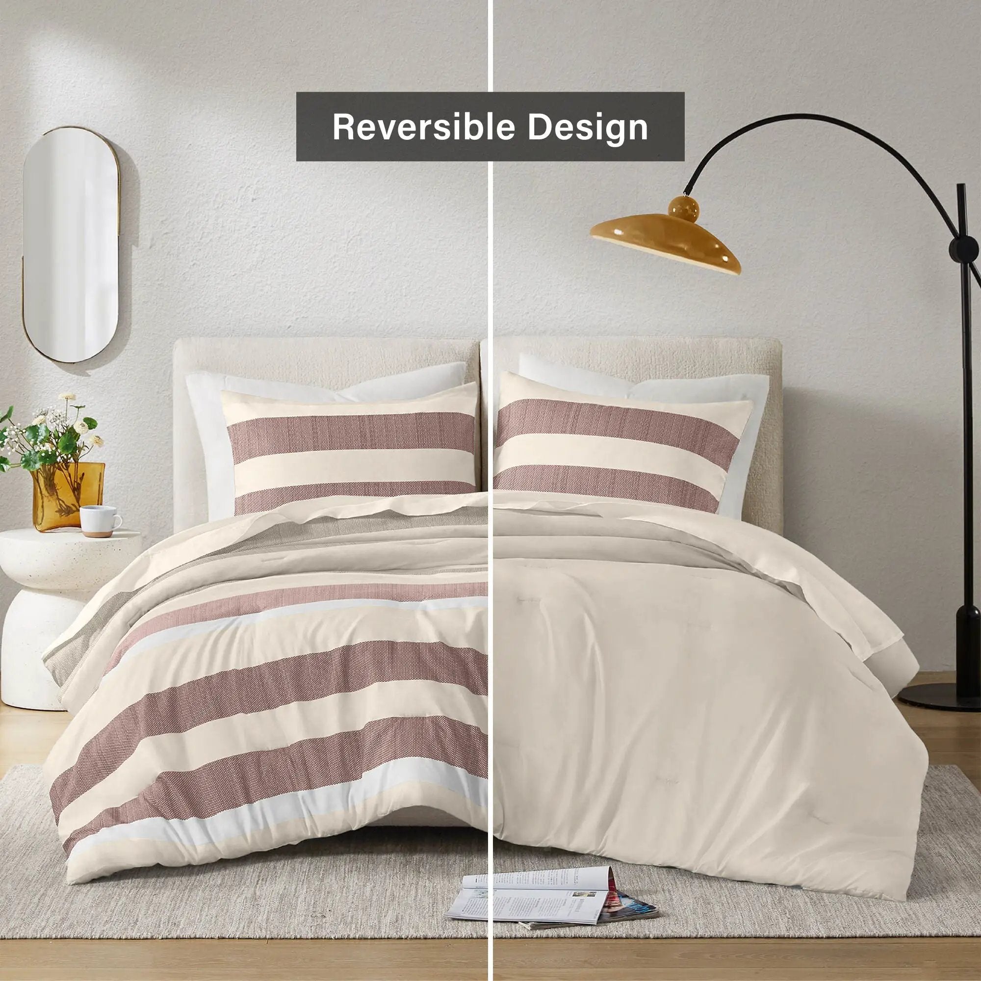 3-Piece Full/Queen Stripe Textured Print Comforter Set in Terracotta by HouseOfZazla