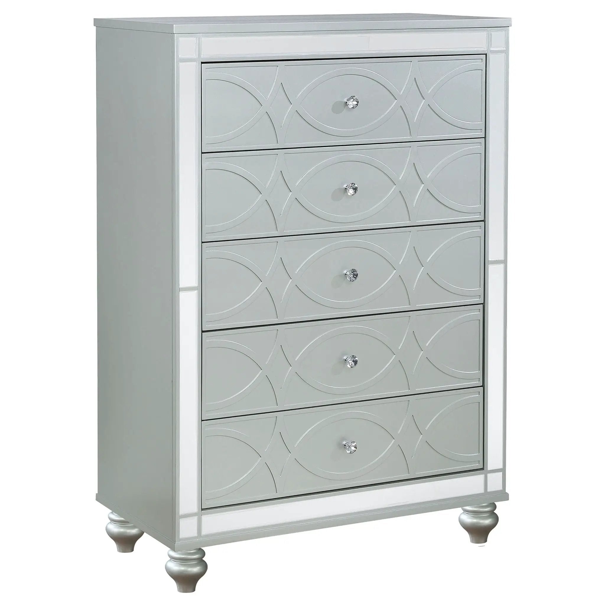 Arabesque - 5 Drawer Bedroom Chest - Silver by HouseOfZazla
