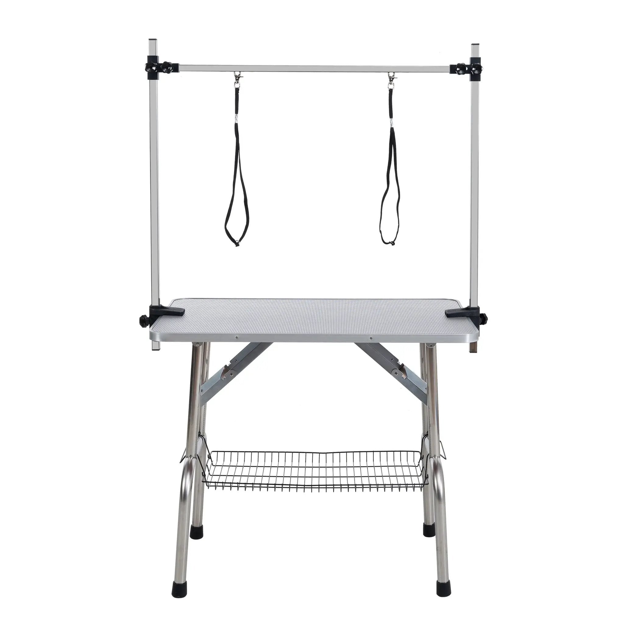 Folding Dog Pet Grooming Table Stainless Steel Frame Rubber Mat On Board With Adjustable Arm And Clamps Pet Dog Cat Grooming Table by HouseOfZazla