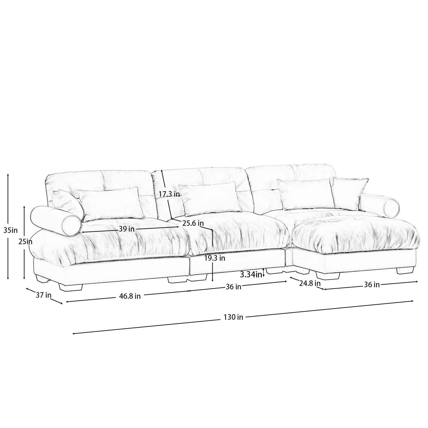 Super Comfort Oversized Modular Sectional Sofa With Movable Ottoman by HouseOfZazla