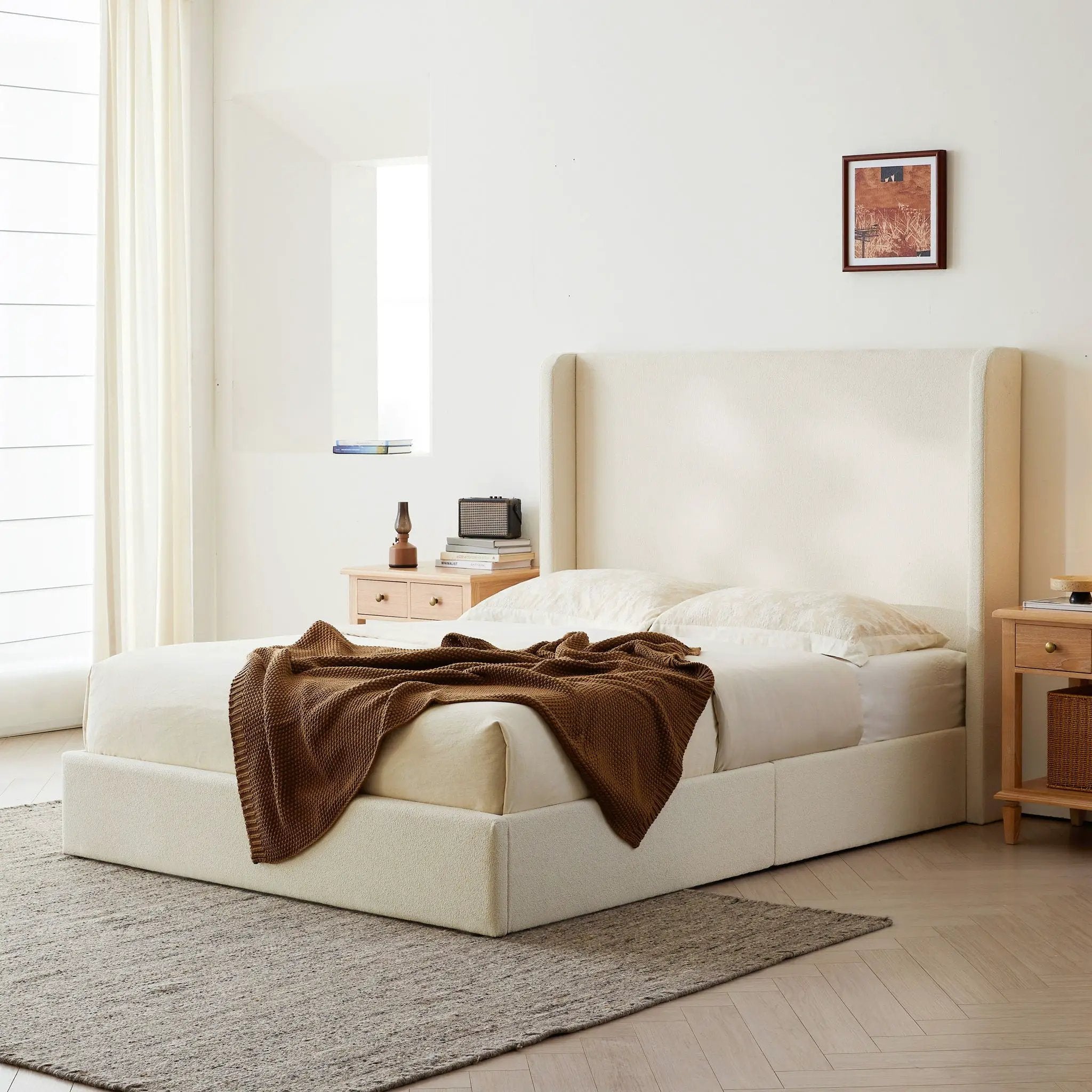 Carmen - King Size Upholstered Wingback Bed - Ivory