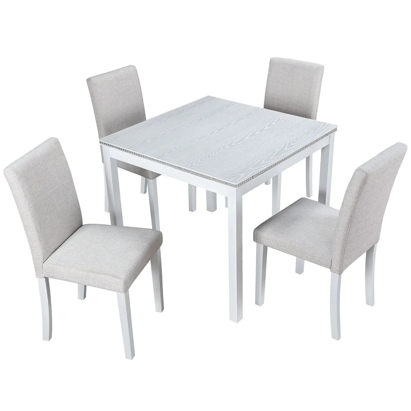 Dining Table Set With Crystal Decoration And Upholstered Chairs by Unique Piece Furniture