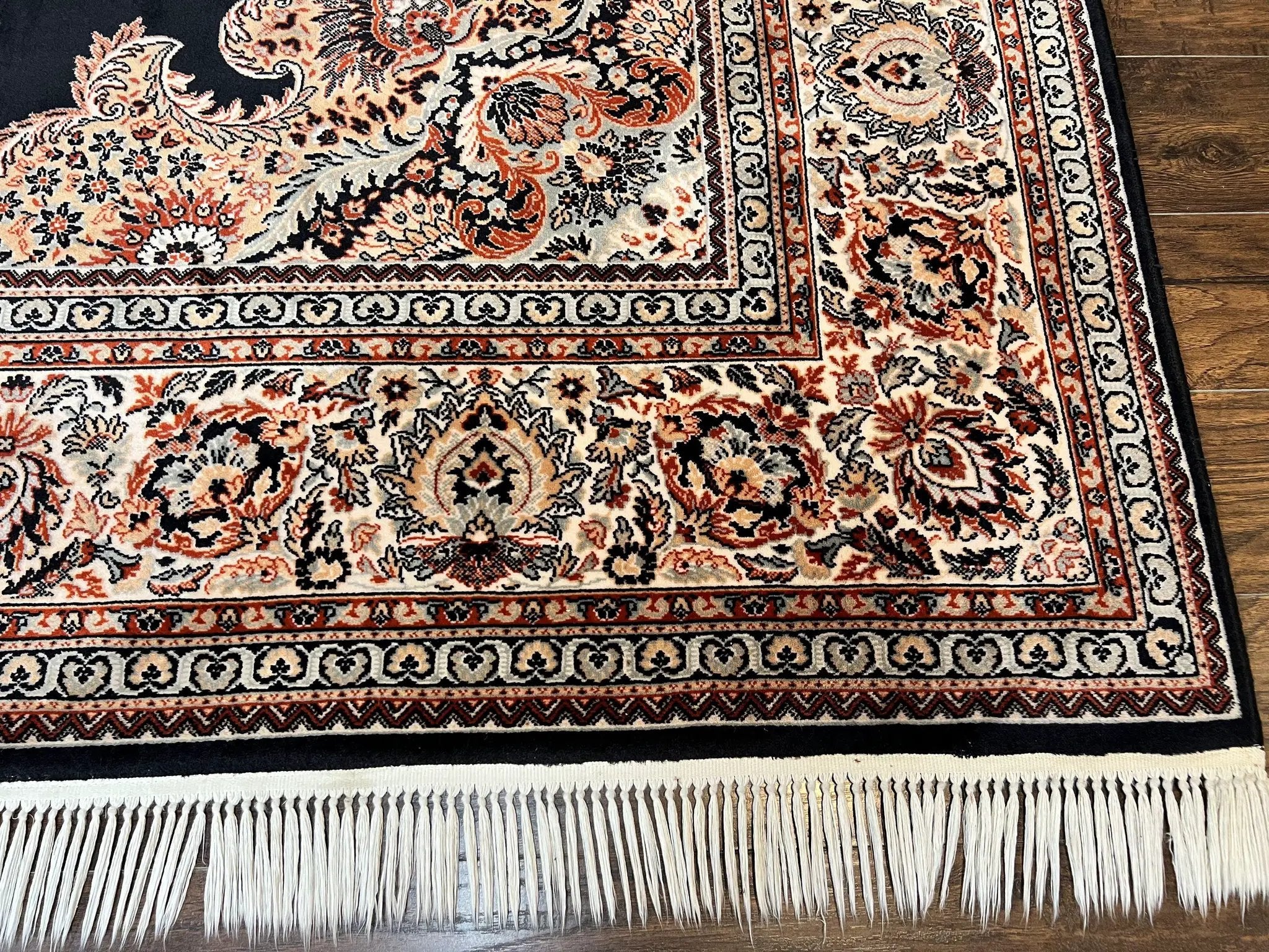 Karastan Rug 10x13, Karastan Ebony Kirman Rug, Room SIzed Wool Pile Vintage Karastan Carpet, Belgium Power Loomed Rug, Black Semi Open Field by Jewel Rugs