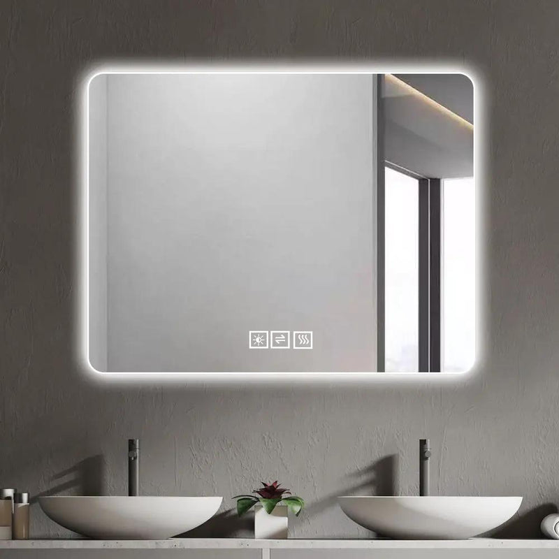 28" Bathroom Mirror With LED Lights Front And Backlit, Anti-Fog Lighted Vanity Mirrors For Wall Mounted And 5 Level Dimmable, Horizontal / Vertical - Clear by Unique Piece Furniture