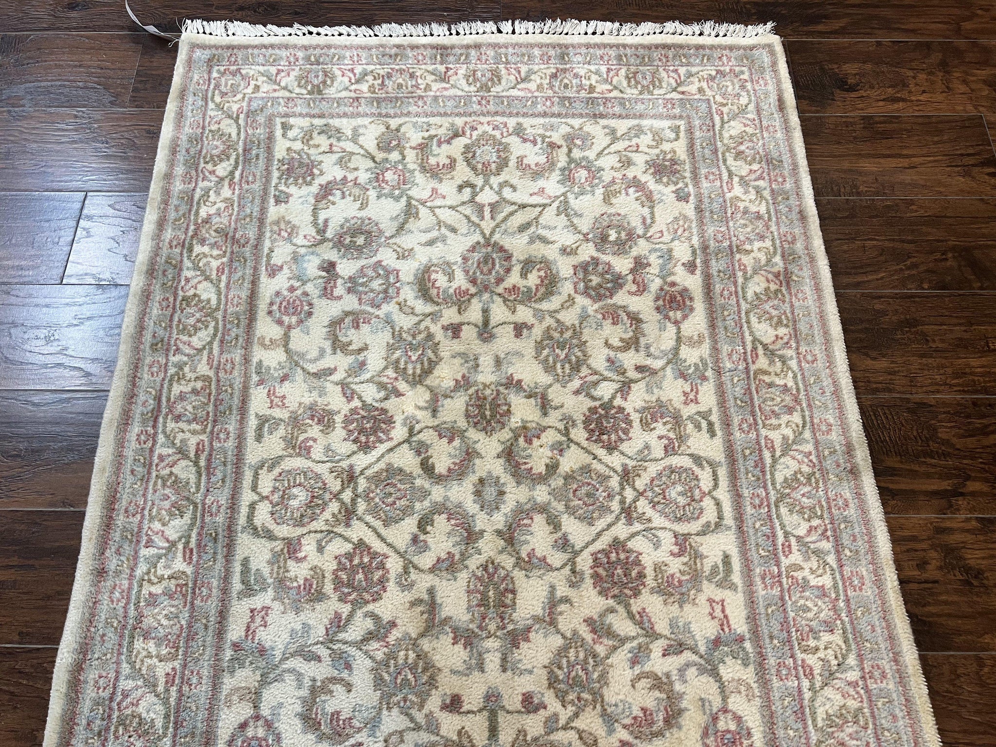 Indo Persian Rug 4x6, Vintage Handmade Wool Carpet, Floral Allover Pattern, Beige, Pair B by Jewel Rugs