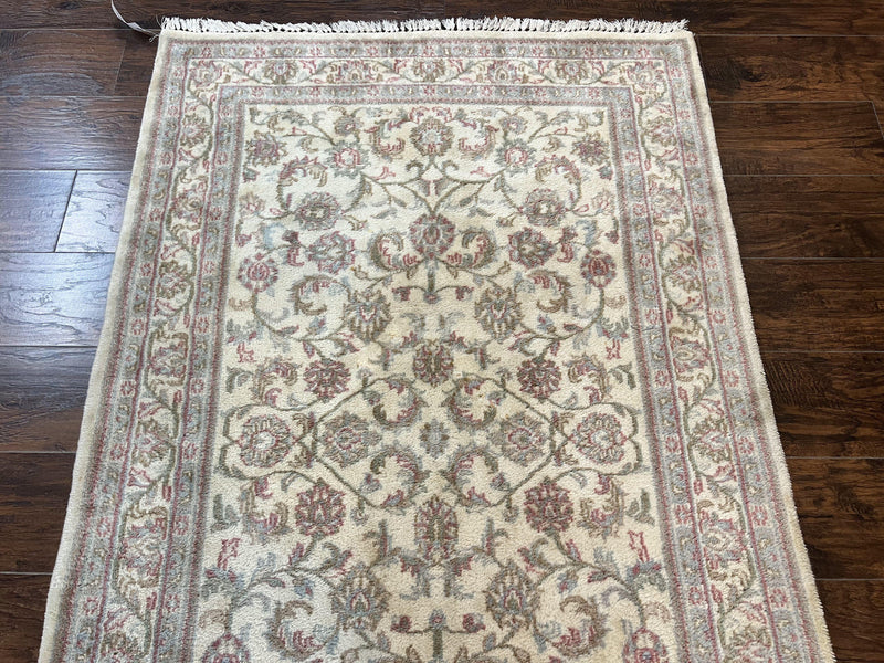 Indo Persian Rug 4x6, Vintage Handmade Wool Carpet, Floral Allover Pattern, Beige, Pair B by Jewel Rugs