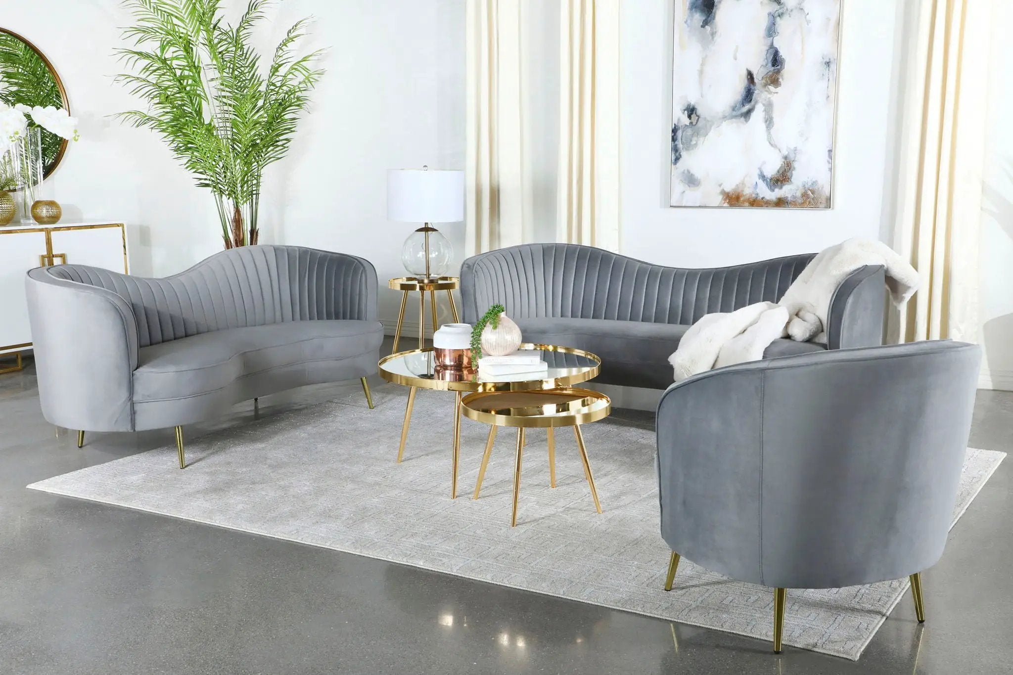 Sophia 3-piece Upholstered Channel Tufted Sofa Set Grey by Unique Piece Furniture