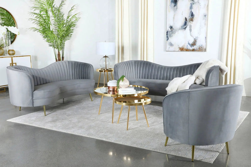 Sophia 3-piece Upholstered Channel Tufted Sofa Set Grey by Unique Piece Furniture