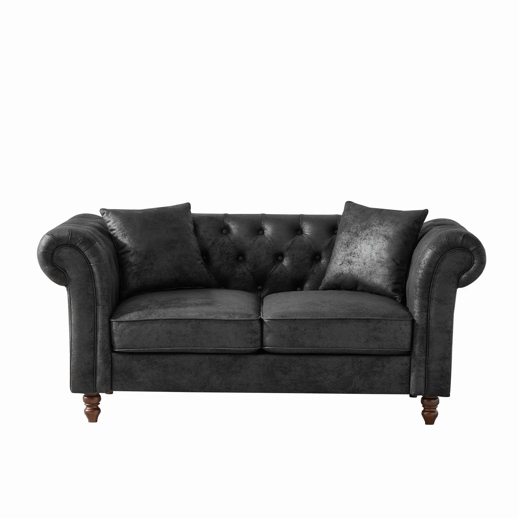 Chesterfield 3 And 2 Seater Sofa Set, High Tech Fabric Upholstered Couch For Living Room by Unique Piece Furniture