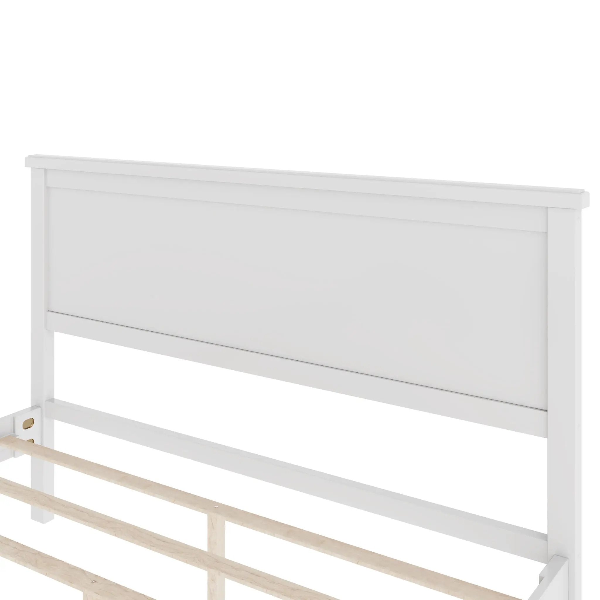 Queen Size Platform Bed With Tapered Pine Legs, No Box Spring Needed - White by HouseOfZazla
