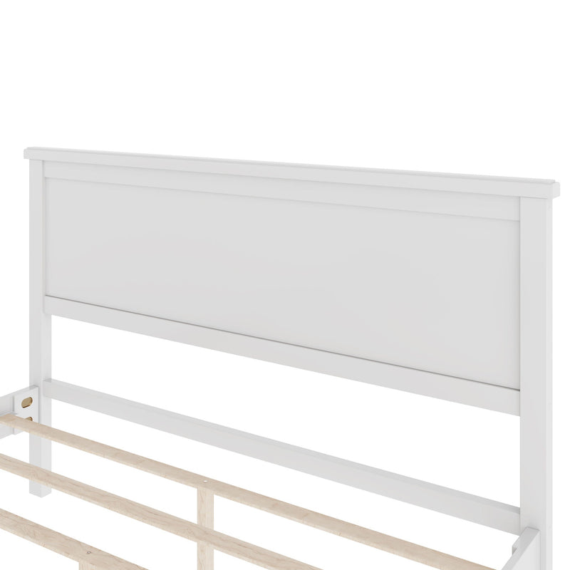 Queen Size Platform Bed With Tapered Pine Legs, No Box Spring Needed - White by HouseOfZazla