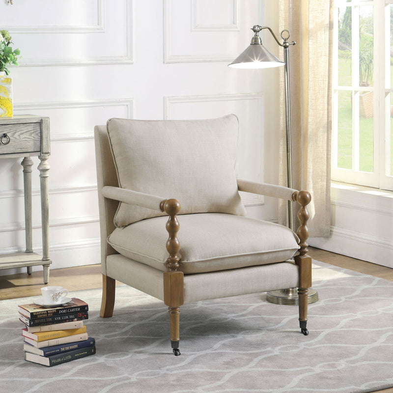 Accent Chair With Turned Legs - Beige by HouseOfZazla