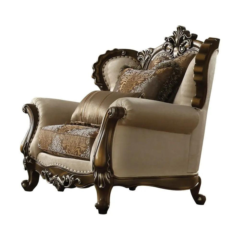 Latisha - Chair With 2 Pillows (Same Lv01578) - Tan, Pattern Fabric & Antique Oak by Unique Piece Furniture