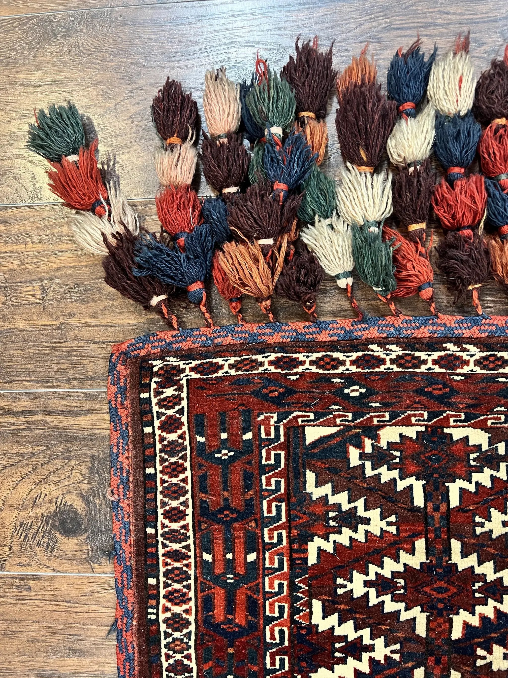 Antique Turkoman Camel Trapping, Turkoman Asmalyk, Red Black Ivory, Handmade, Hand Knotted Tribal Collectible Rug, Rare by Jewel Rugs