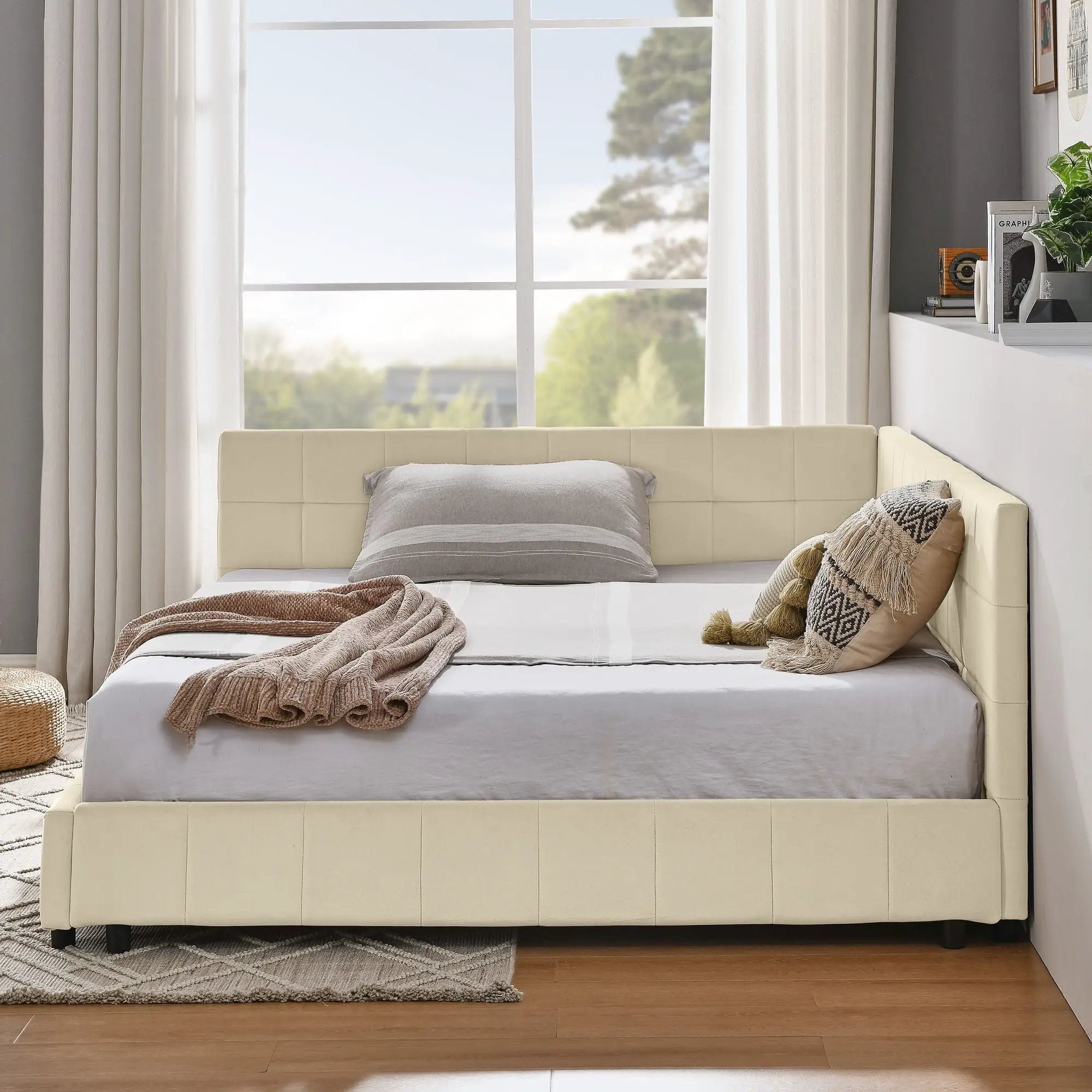 Mid-Century Storage Upholstered Tufted Bed Frame With Backrest And Armrests by Unique Piece Furniture