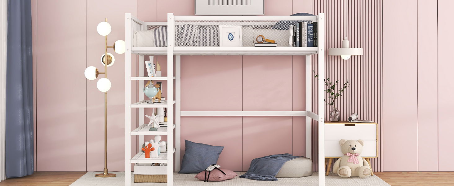 Loft Bed With 4 Tier Shelves And Storage by HouseOfZazla