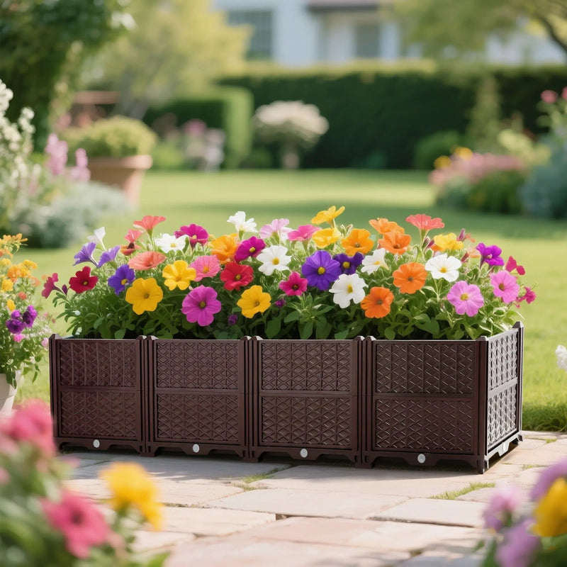 Indoor / Outdoor Rectangular Plastic Planting Box Kit For Vegetables, Herbs, Flowers & Succulents, Coffee, Polypropylene, 62.80" - Coffee by Unique Piece Furniture