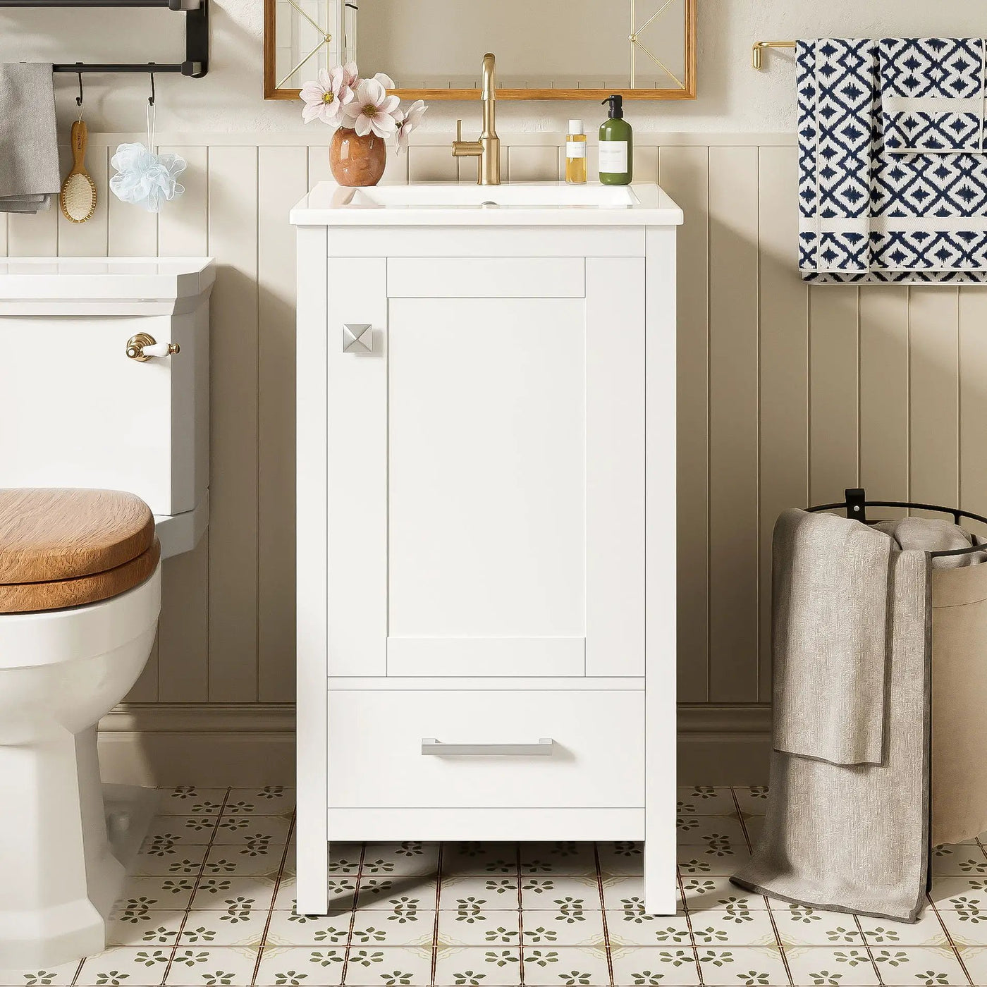 Bathroom Vanity With Ceramic Sink, Soft Close Drawers, Door Organizer, Divider Drawer, Adjustable Foot Pads by Unique Piece Furniture
