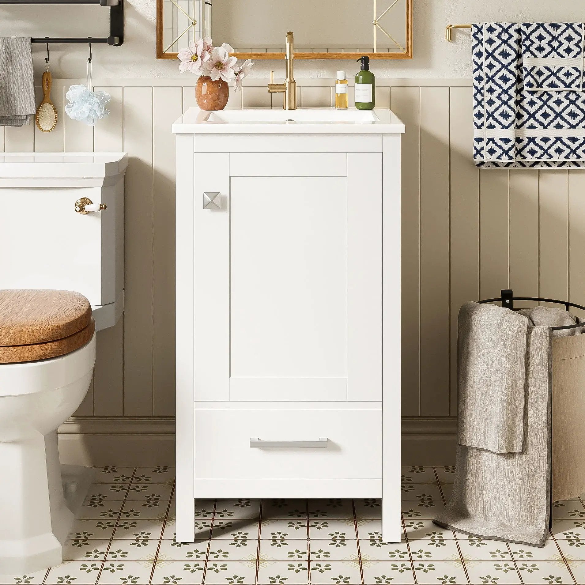 Bathroom Vanity With Ceramic Sink, Soft Close Drawers, Door Organizer, Divider Drawer, Adjustable Foot Pads by Unique Piece Furniture