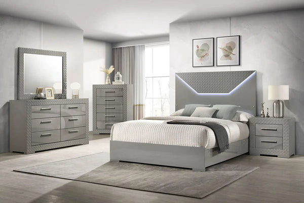 Ives 5-piece Eastern King Bedroom Set Grey High Gloss