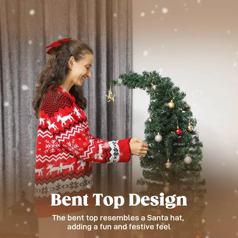 5 Ft Prelit Bent Top Christmas Tree with 300 LEDs and Metal Stand by HouseOfZazla