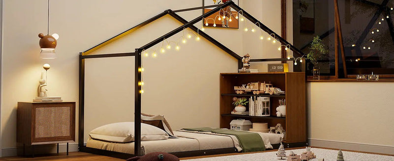 Bed House Frame With Shelves And Lights by HouseOfZazla