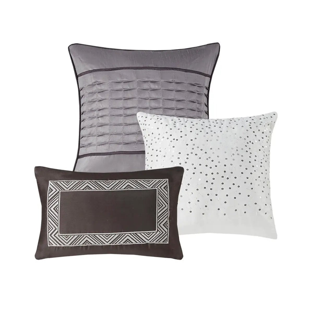 7 Piece Jacquard Comforter Set Grey/Taupe Queen by HouseOfZazla