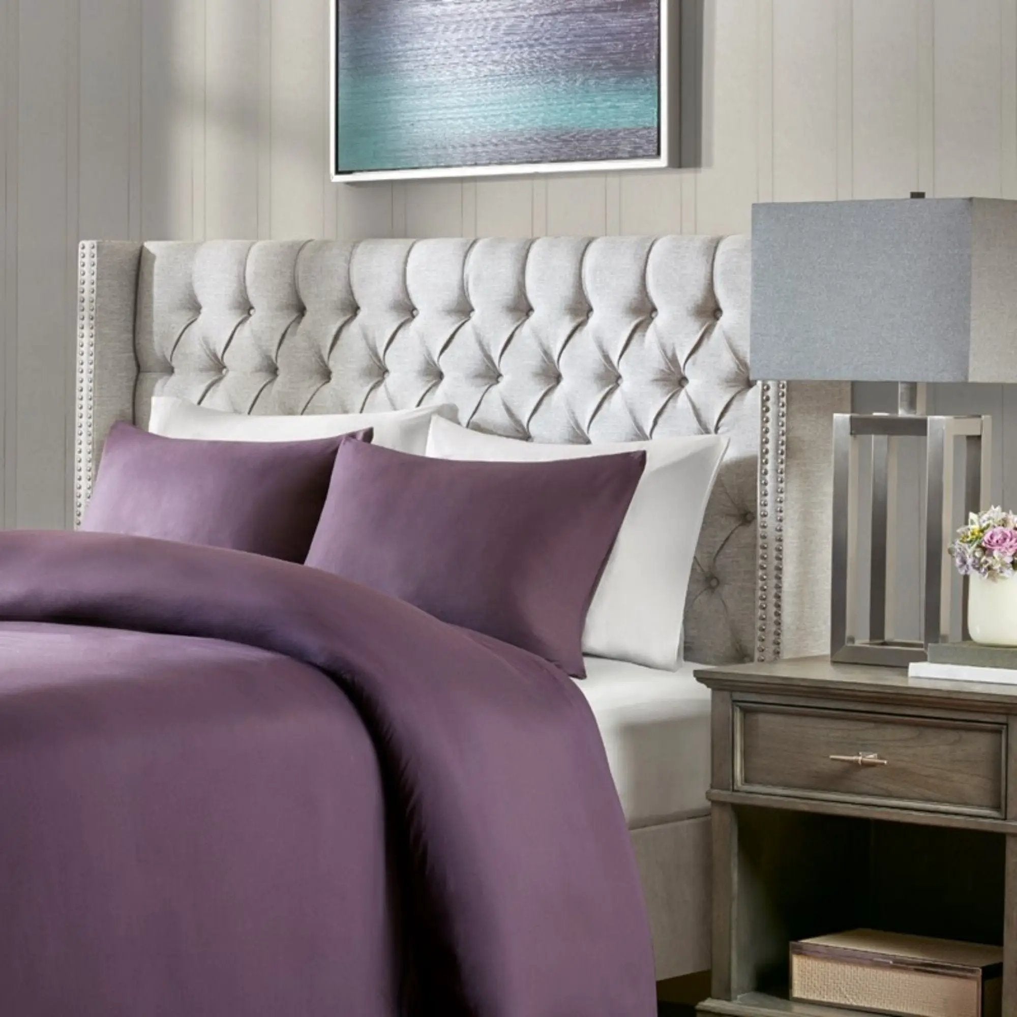 Transitional Upholstery Headboard With Tufted Buttons And Nailhead Trim by HouseOfZazla