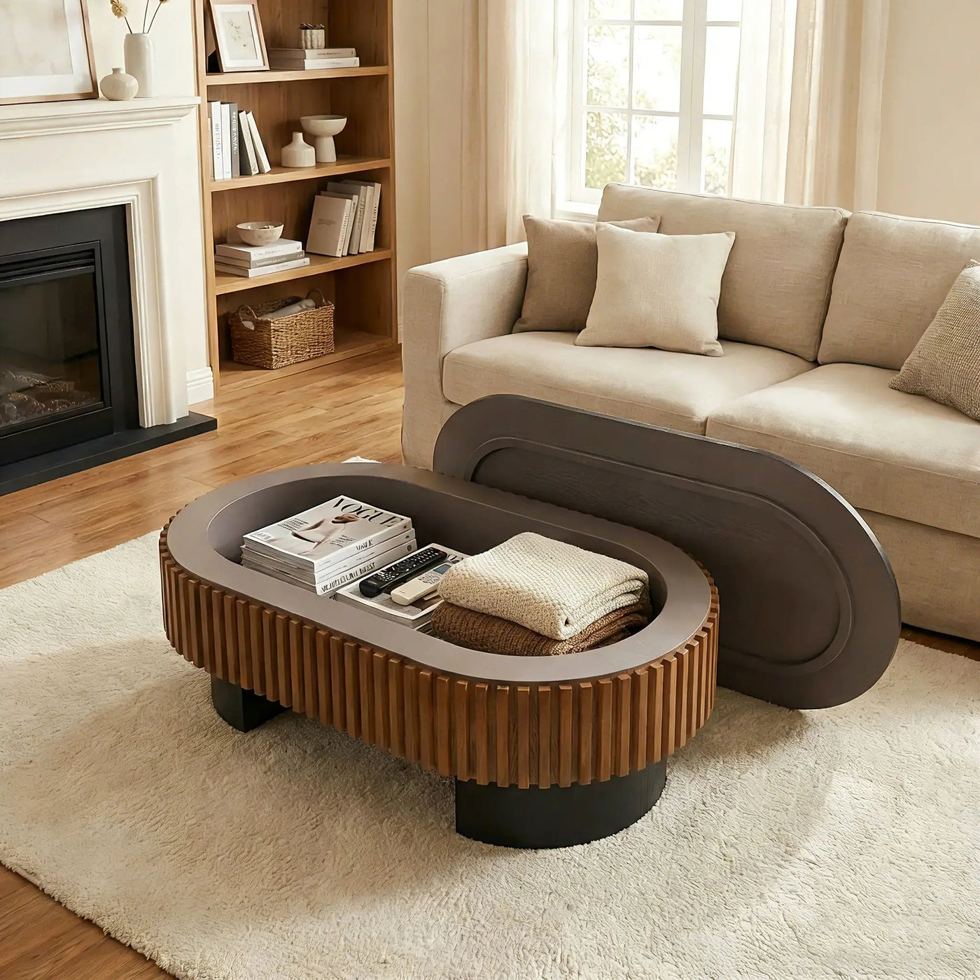Elliptical Living Room Coffee Table With Hidden Storage And Removable Tabletop by HouseOfZazla