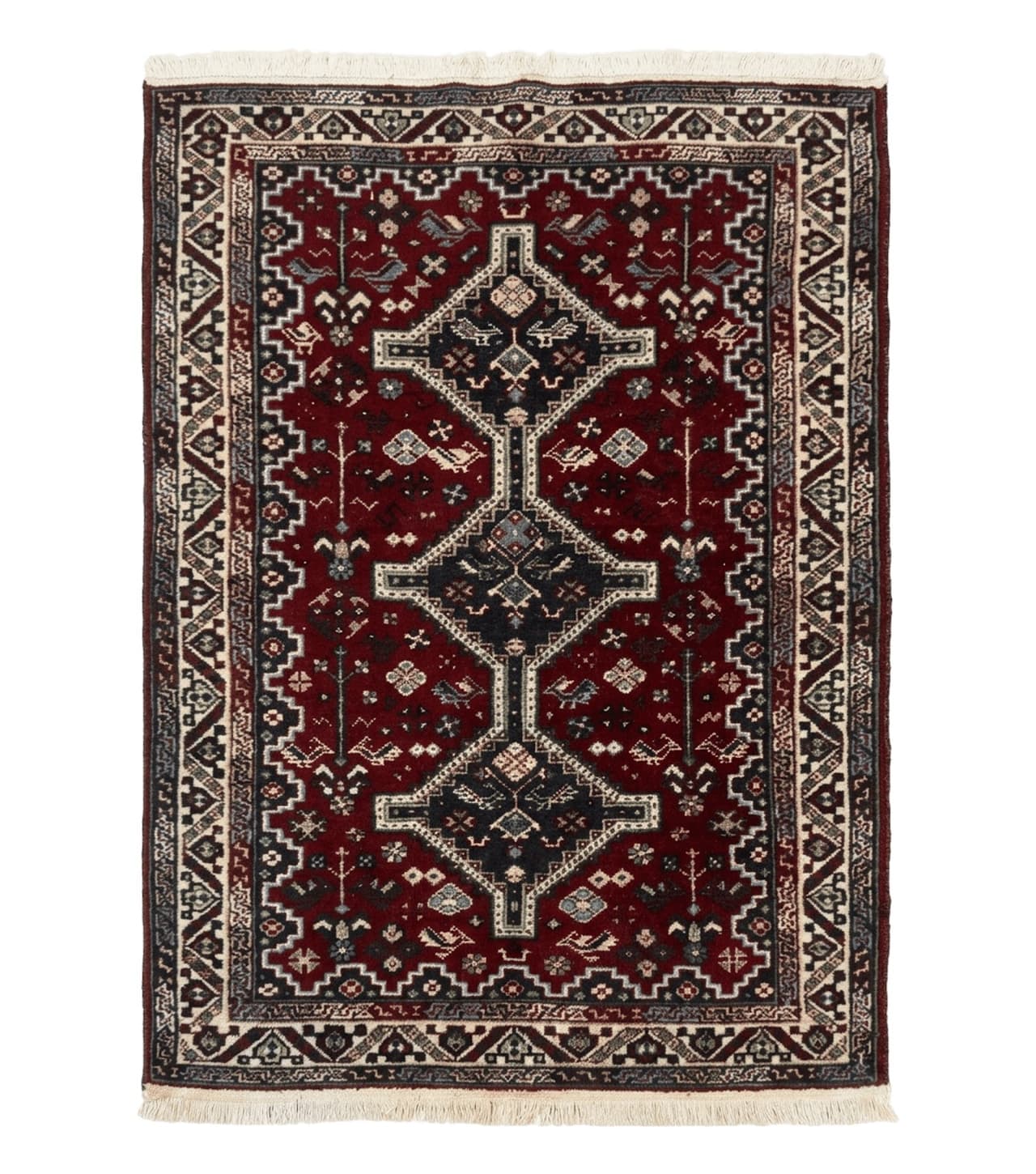 Persian Afshar Rug 4x5 Red Navy Geometric Tribal Wool Carpet by Jewel Rugs