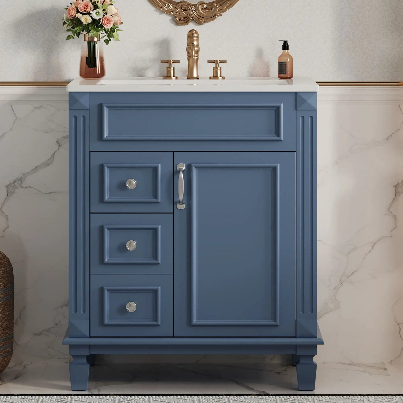 Bathroom Vanity With Sink, Compact Cabinet & 2 Drawers And Adjustable Shelf by Unique Piece Furniture