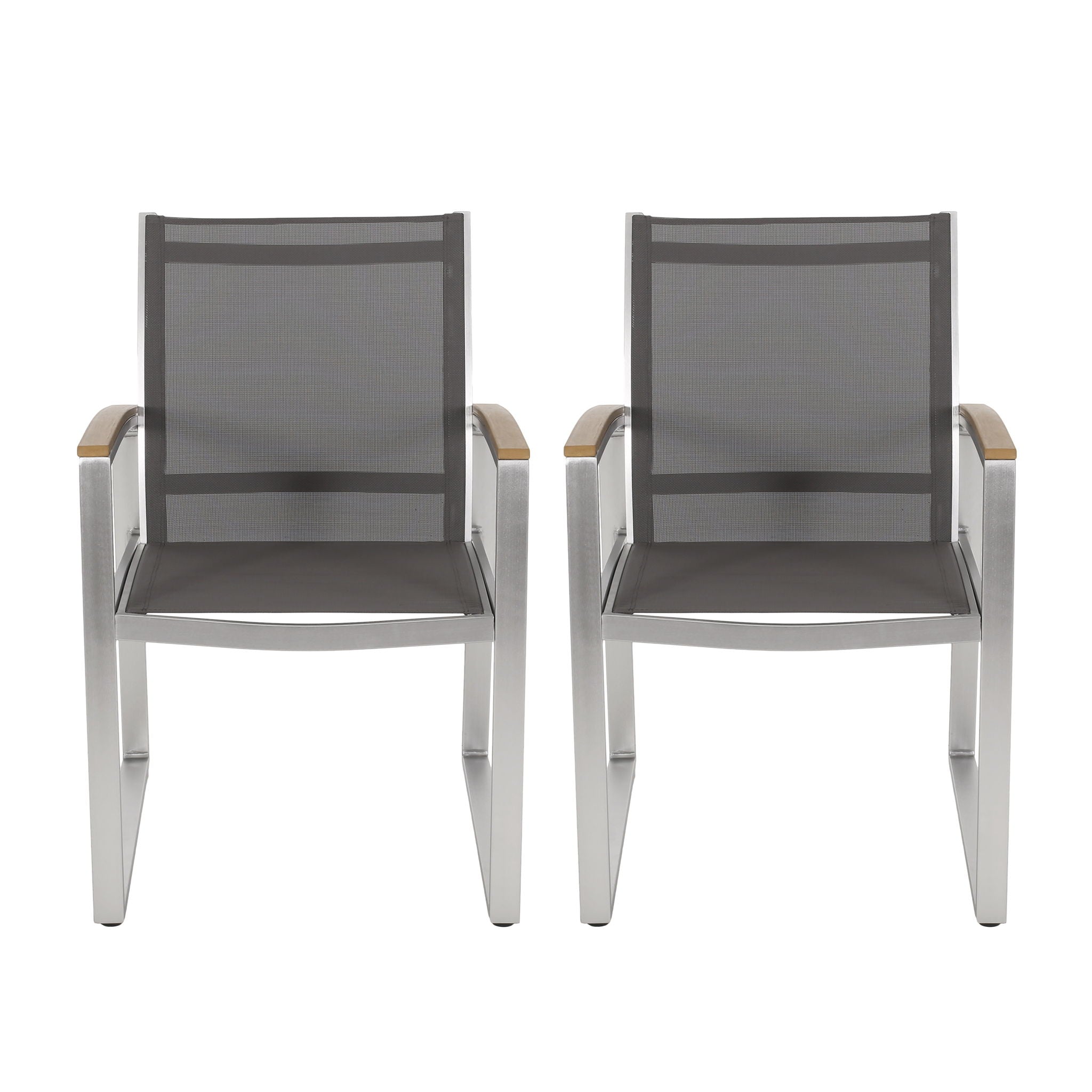 Poetic Outdoor Dining Chair with Faux Wood Arms and Aluminum Frame (Set of 2) by HouseOfZazla