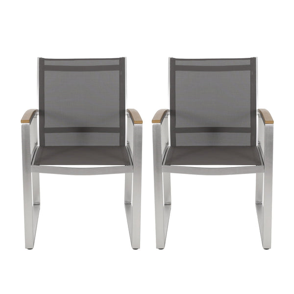 Poetic Outdoor Dining Chair with Faux Wood Arms and Aluminum Frame (Set of 2)
