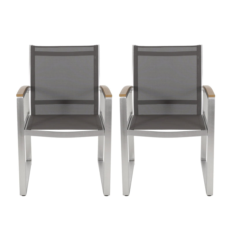 Poetic Outdoor Dining Chair with Faux Wood Arms and Aluminum Frame (Set of 2) by HouseOfZazla