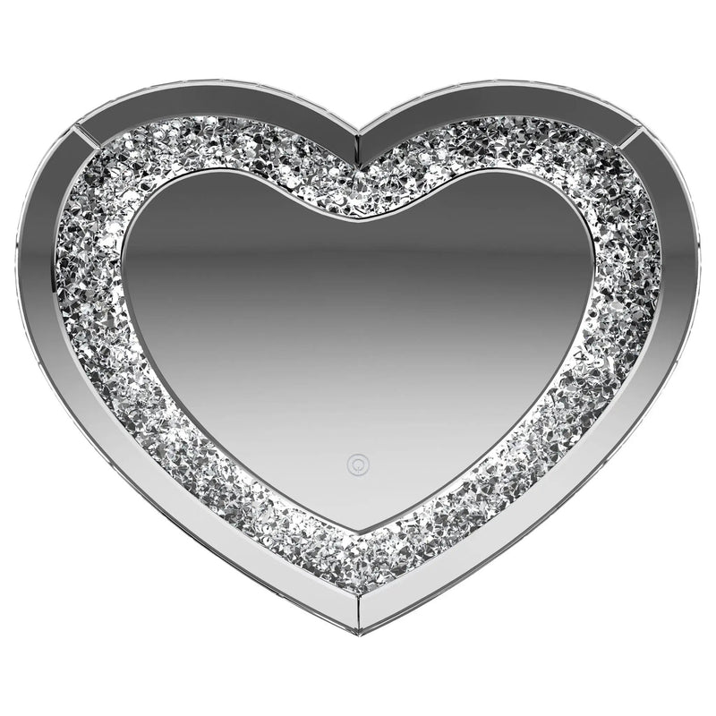 Aiko 36 x 30 Inch Heart Shaped LED Light Wall Mirror Silver by Unique Piece Furniture