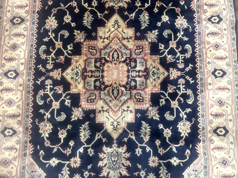 Karastan Rug Navy Serapi, Kara Shah Rug, Navy Blue, 5.6 x 8.6, Vintage Karastan Area Rug, Wool Pile Karastan Rug by Jewel Rugs