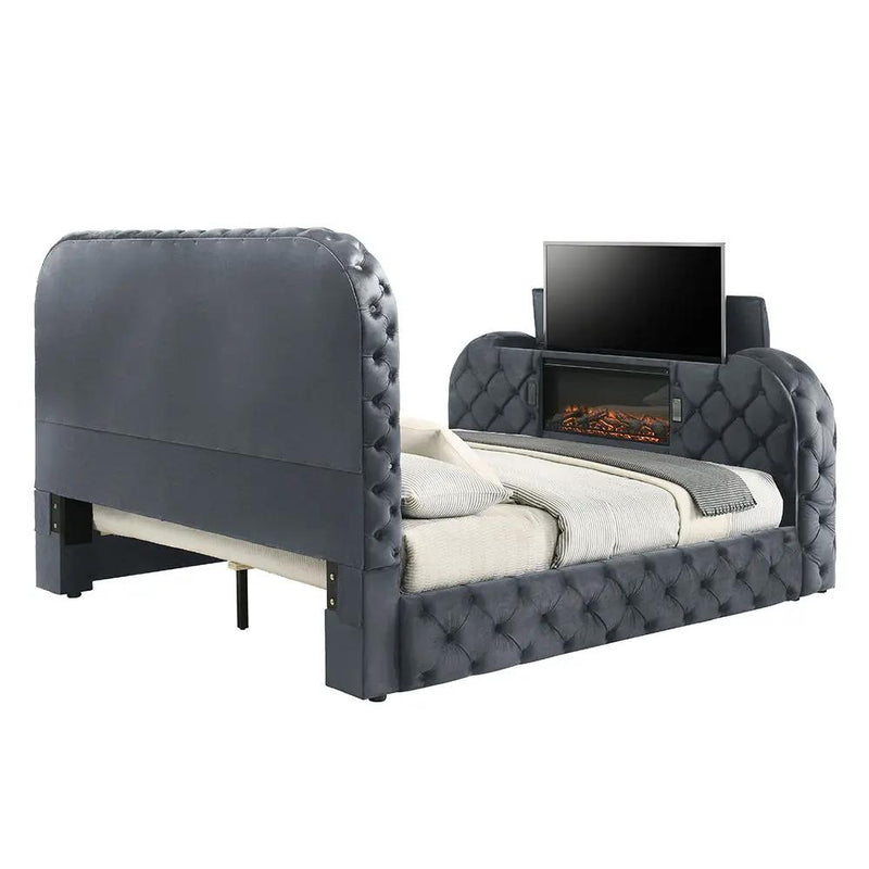 Kana - Bed With LED, Fireplace & TV Stand by Unique Piece Furniture