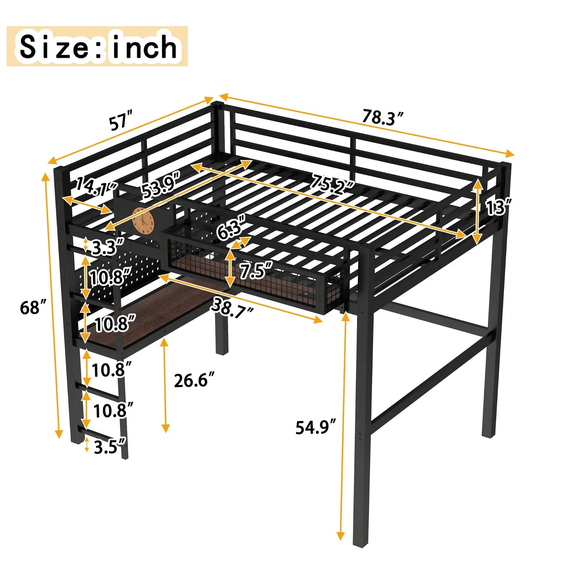 Full Size Loft Bed Frame with Desk and Charging Port by HouseOfZazla
