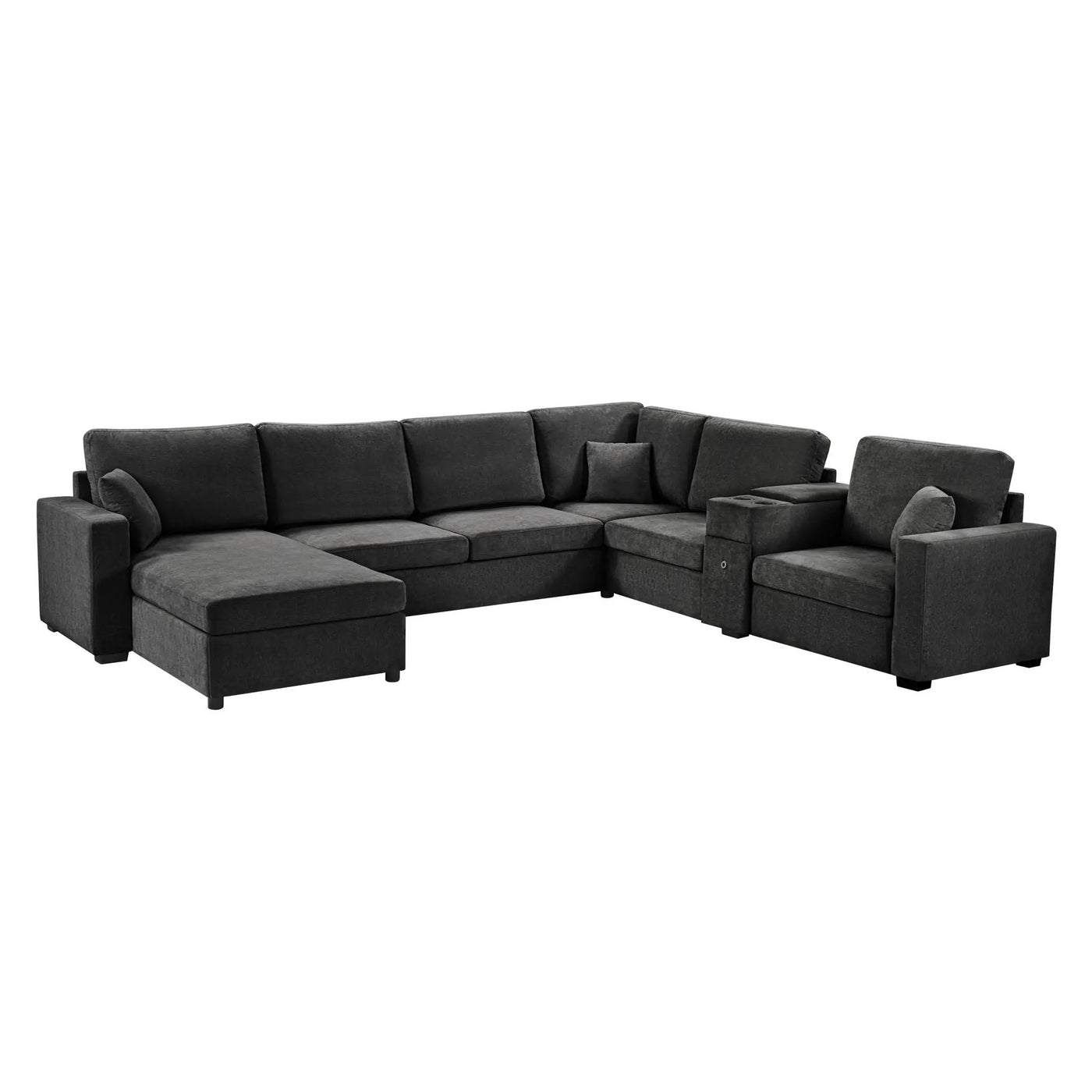 Modular 5 Seat U-Shape Sectional Sofa With Chaise Lounge, Built In Cup Holders And Storage Drawer by HouseOfZazla