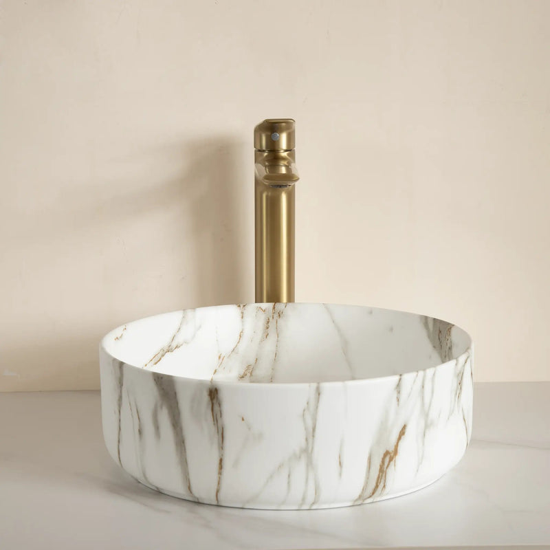 14'' Bathroom Sink, Round Vessel Ceramic Sink with Stone Pattern by HouseOfZazla