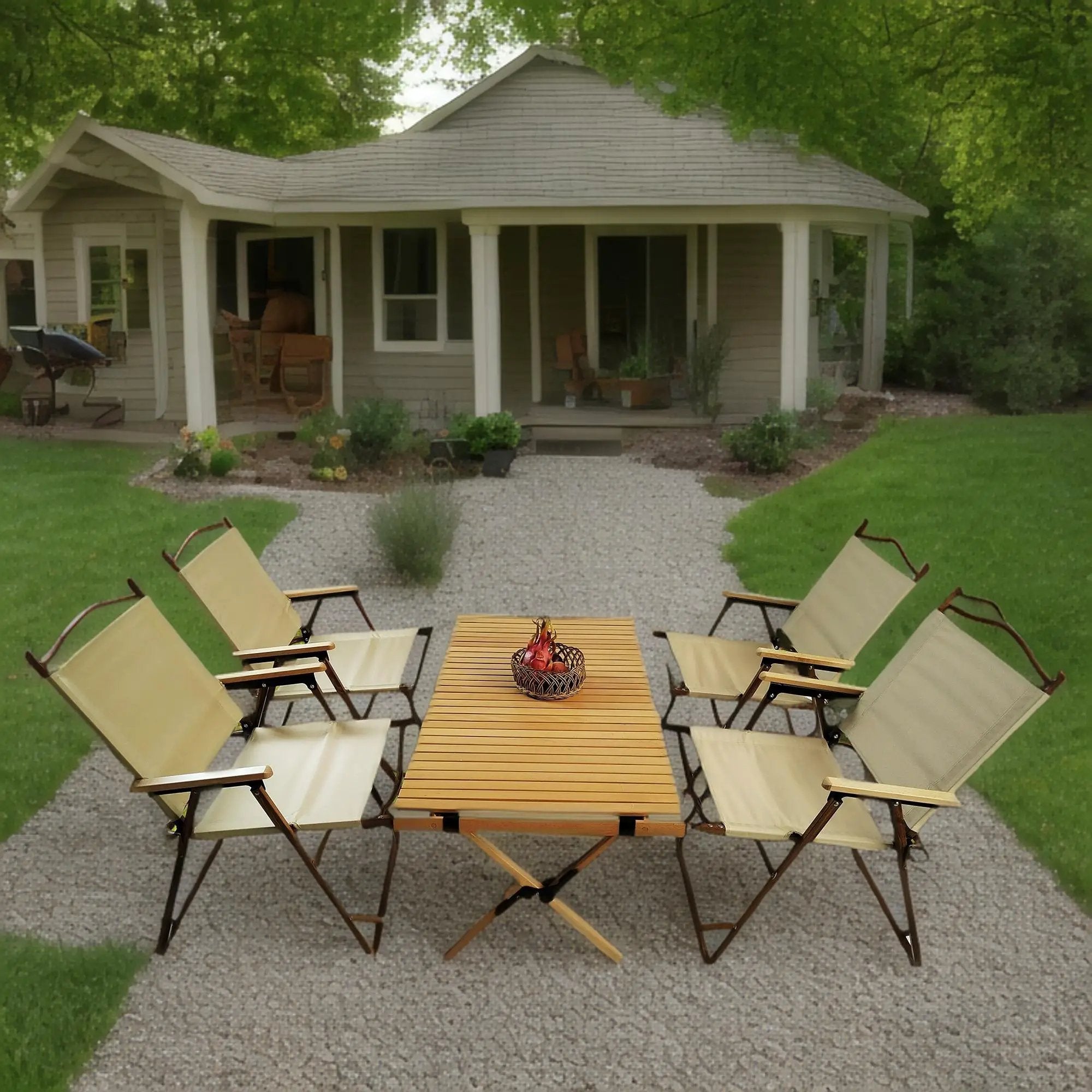 5 Pieces Dining Set, Multi-Function Foldable And Portable, 1 Dining Table & 4 Folding Chairs, Indoor And Outdoor Universal For Children - Natural by HouseOfZazla