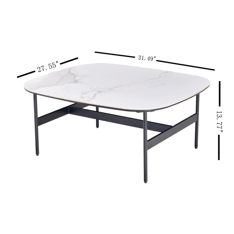 Modern Rectangular Rock Plate Coffee Table Open Space Design Golden Metal Frame Minimalist Living Room Center Table For Lounge Office - Black White by Unique Piece Furniture